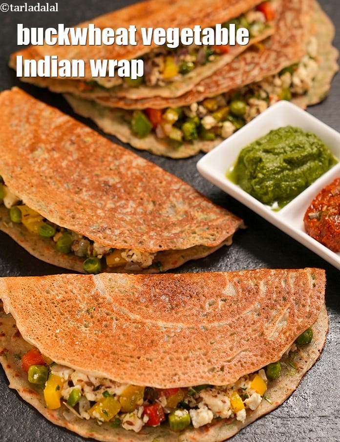 Buckwheat vegetable Indian wrap | buckwheat paneer paneer paratha | stuffed buckwheat pancakes |  | Tarla Dalal