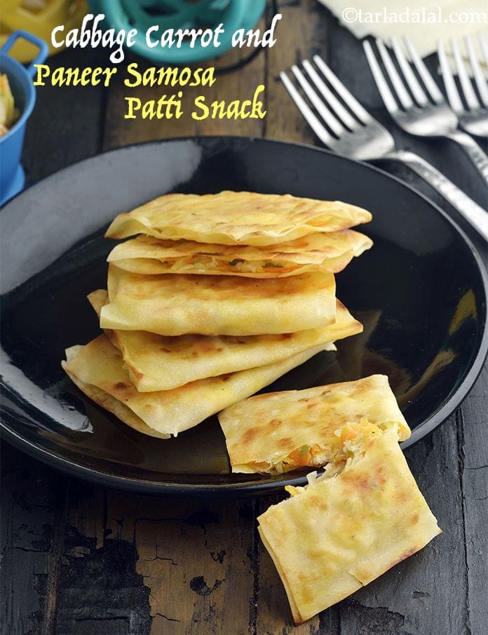 Cabbage Carrot and Paneer Samosa Patti Snack | Tarla Dalal