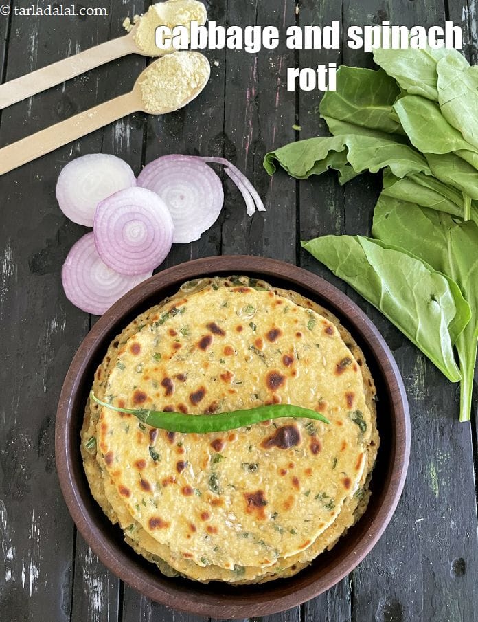 Cabbage and spinach roti recipe | three flour Indian vegetable roti | cabbage spinach paratha |?healthy gobhi palak ki roti | | Tarla Dalal