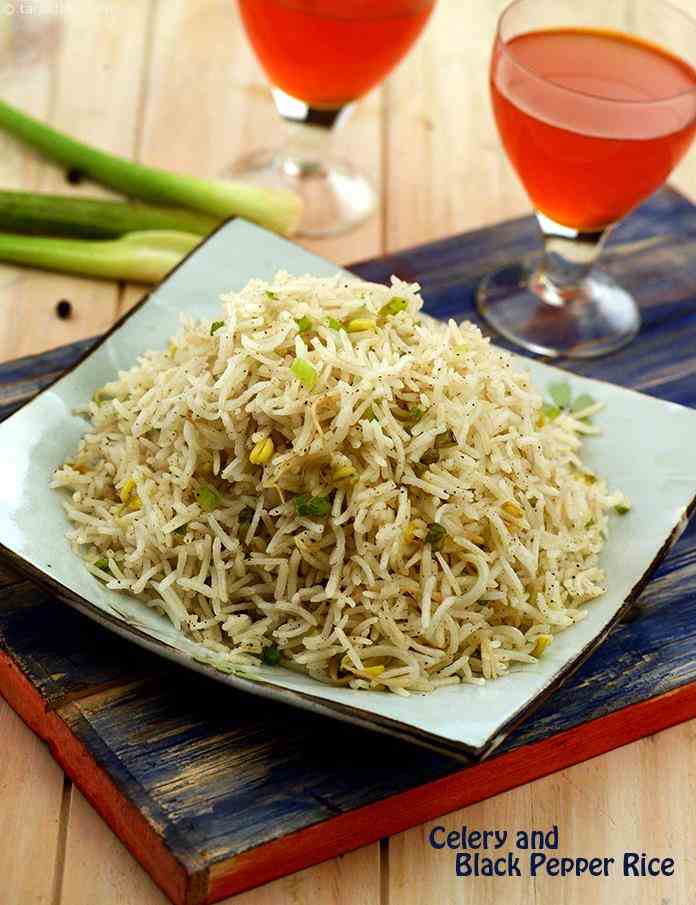 Celery and Black Pepper Rice | Tarla Dalal