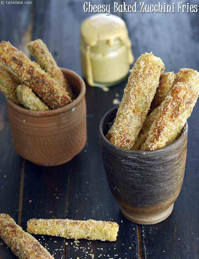Cheesy Baked Zucchini Fries | Tarla Dalal