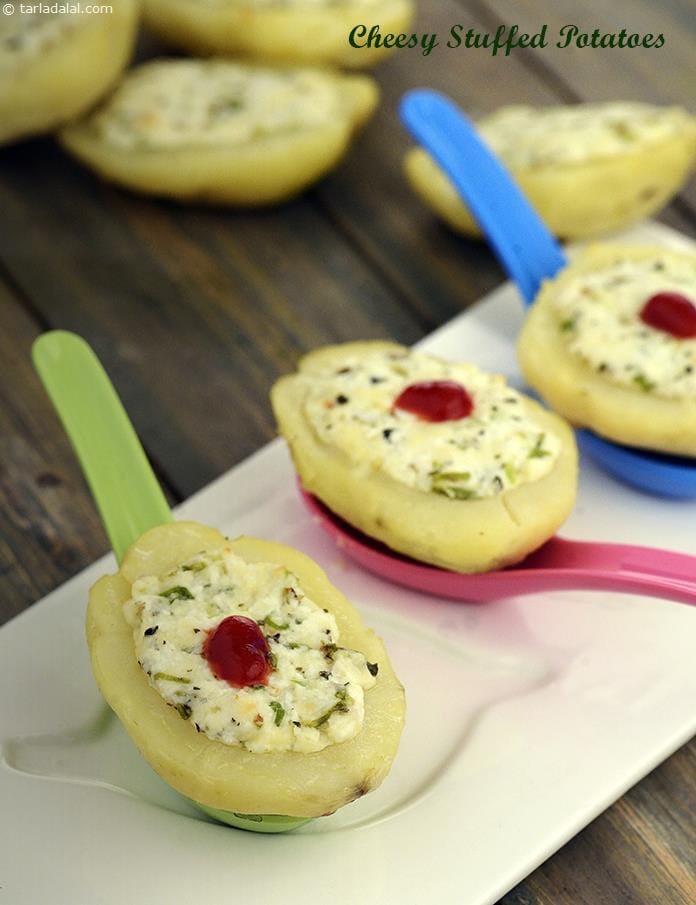 Cheesy Stuffed Potatoes | Tarla Dalal