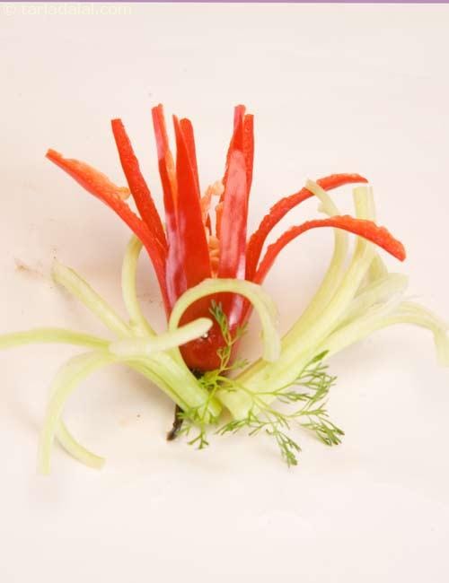 Chilli and Celery Curls ( Vegetable Carvings) | Tarla Dalal