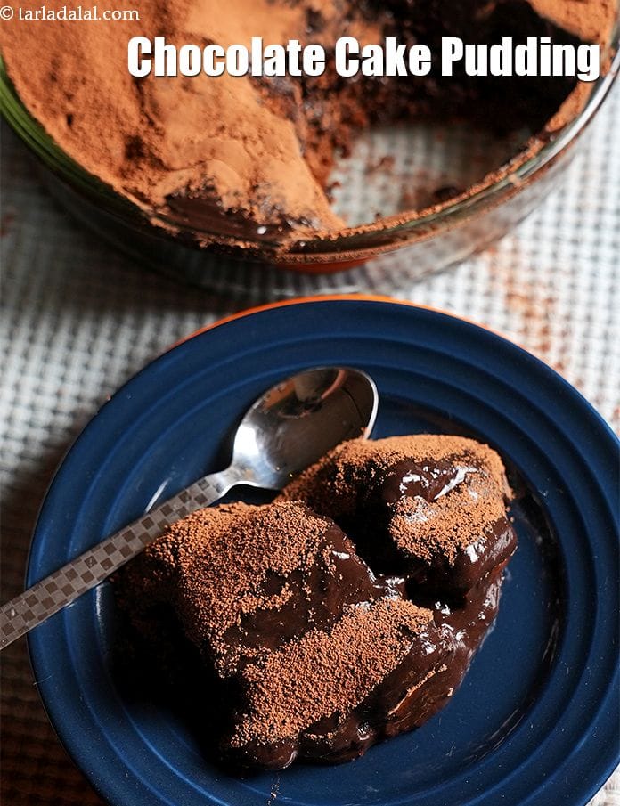 Chocolate cake pudding recipe | eggless no bake pudding | no oven Indian chocolate pudding | | Tarla Dalal