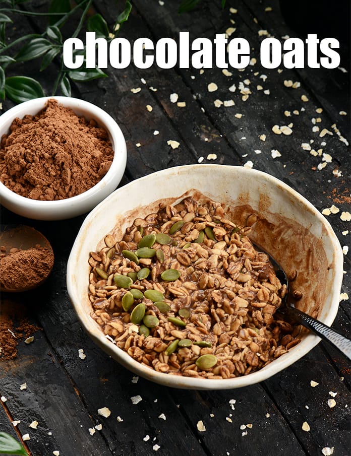 Chocolate oats | unsweetened Indian chocolate oatmeal | overnight healthy chocolate oats with almond milk | | Tarla Dalal