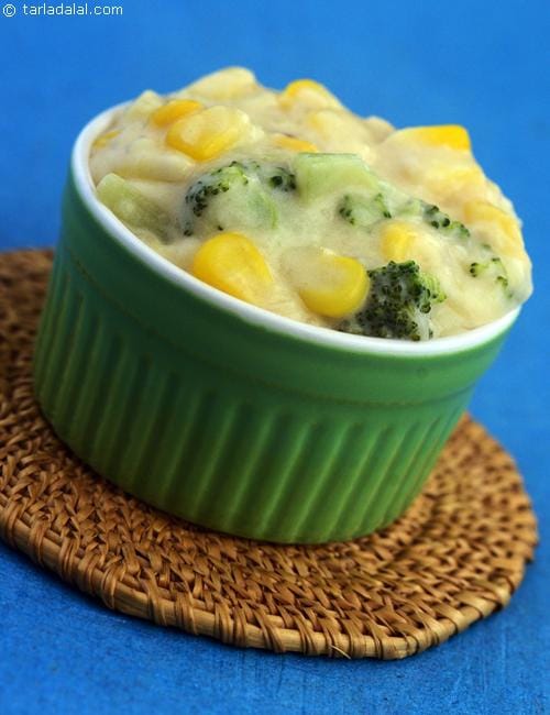 Chunky Broccoli and Corn Dip ( Microwave Recipe) | Tarla Dalal