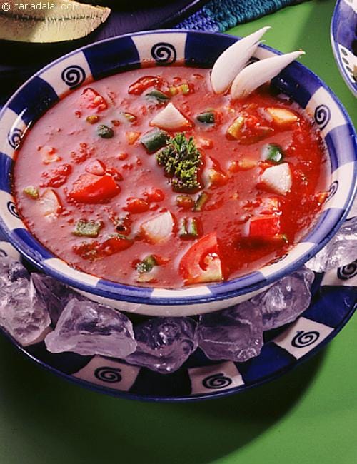 Clear Gazpacho recipe, Mexican Recipes | Tarla Dalal