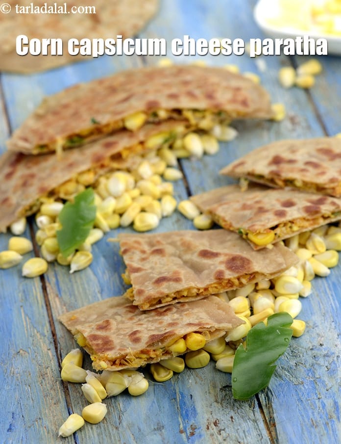 Corn capsicum cheese paratha recipe |?stuffed corn bell pepper paratha | corn cheese capsicum paratha | kids tiffin recipe |  | Tarla Dalal