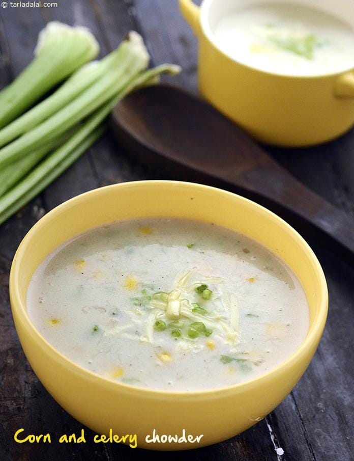 Corn and Celery Chowder | Tarla Dalal
