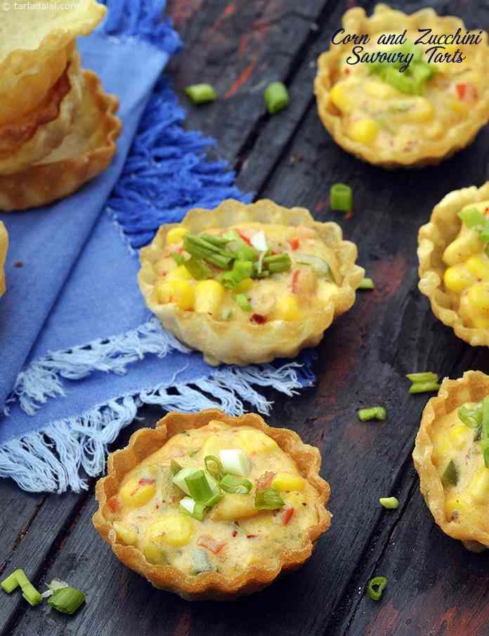 Corn and Zucchini Savoury Tarts | Tarla Dalal