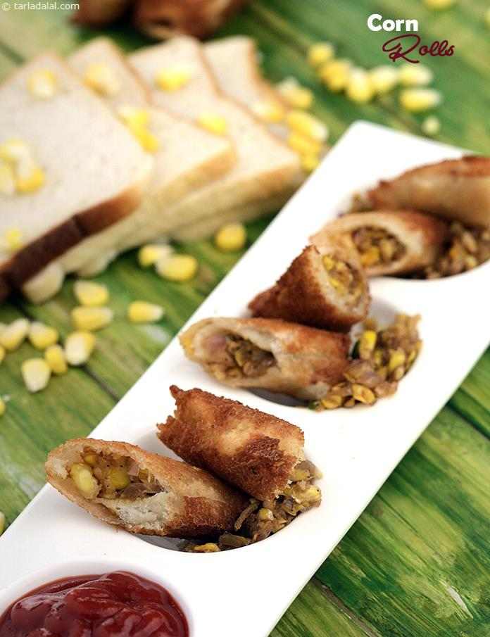 Corn rolls | Sweet Corn Bread Rolls | Indian vegetarian Corn Rolls | | Tarla Dalal