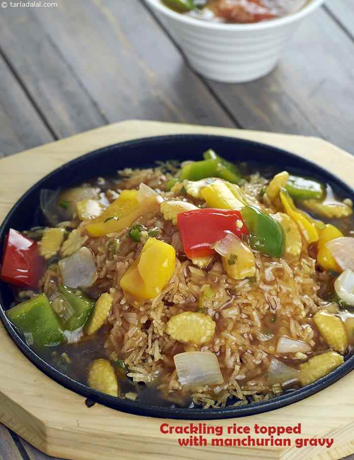 Crackling Rice Topped with Manchurian Gravy | Tarla Dalal