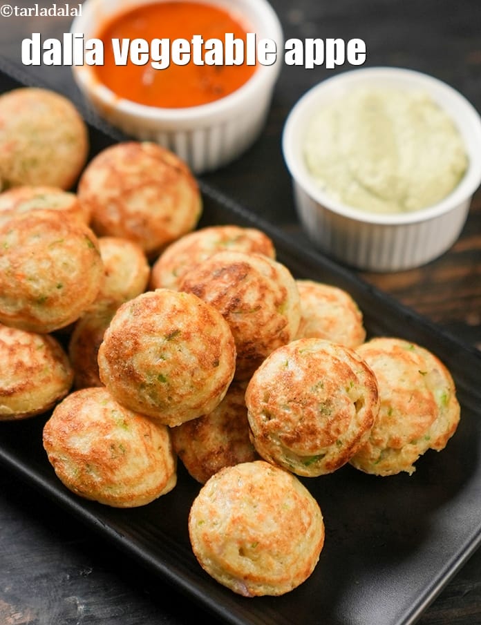 Dalia vegetable appe recipe | healthy dalia appe | broken wheat vegetable appe | | Tarla Dalal