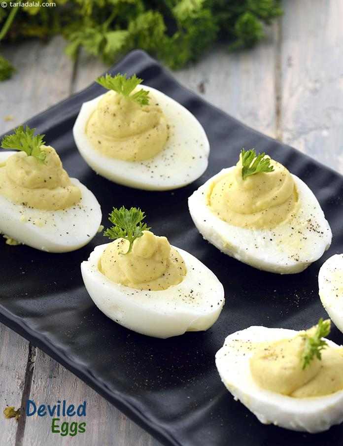 Deviled Eggs, Eggs Stuffed with Egg Yolk and Mayonnaise | Tarla Dalal