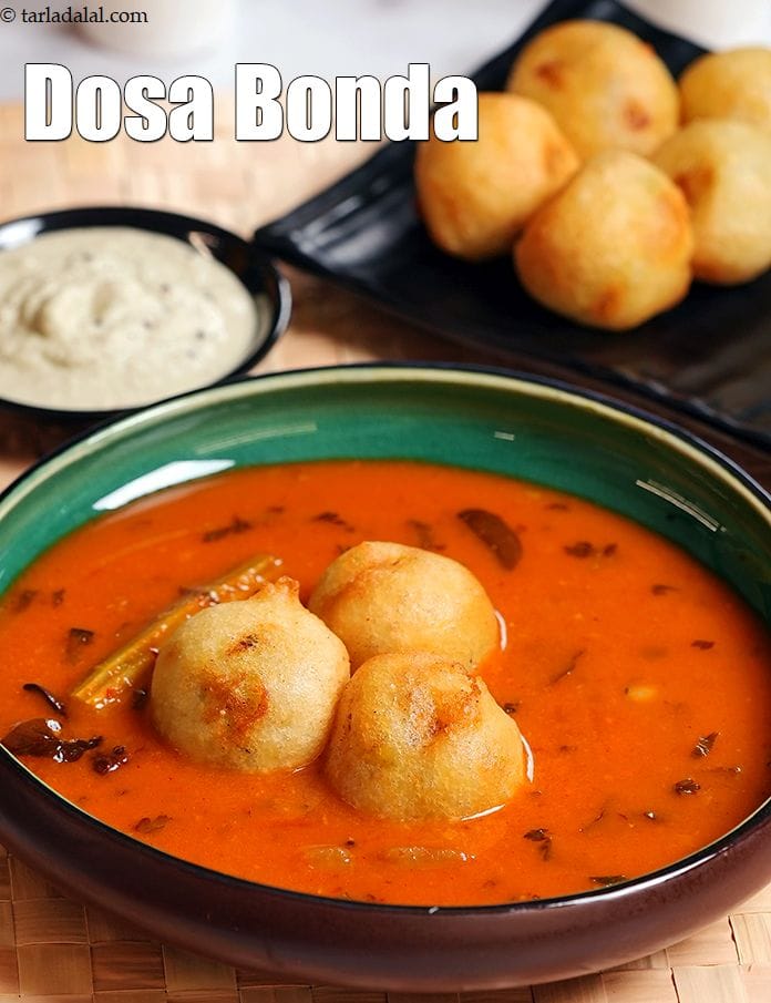 Dosa bonda recipe | aloo bonda with dosa batter | South Indian style aloo bonda | Tarla Dalal