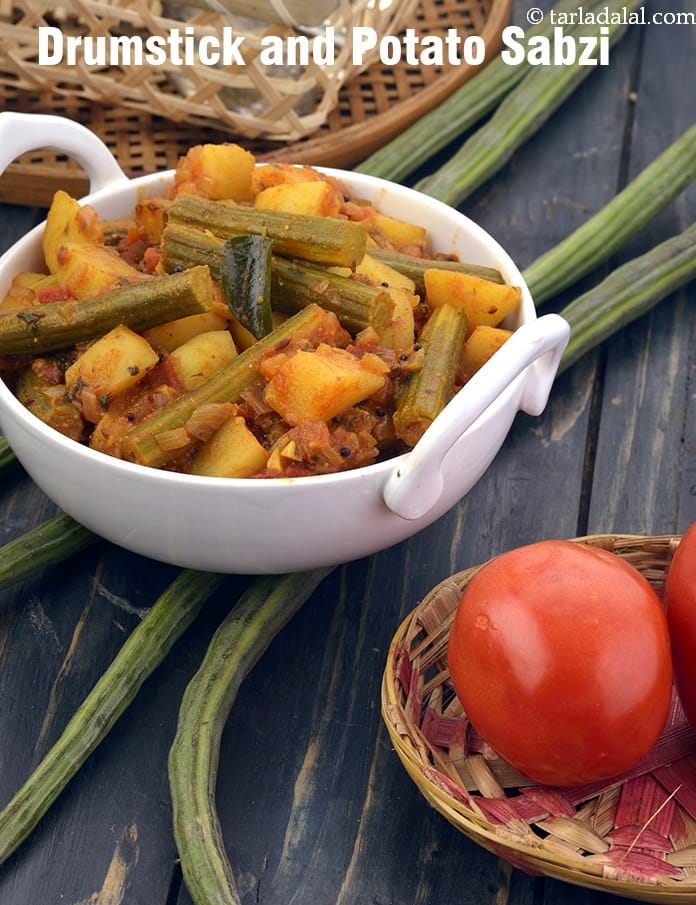 Drumstick and potato sabzi recipe | sahjan ki sabji | sindhi aloo sabzi | drumstick with potatoes | | Tarla Dalal