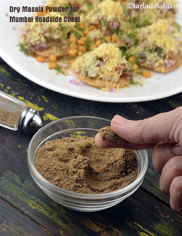 Dry masala powder for Mumbai roadside chaat recipe | bhel puri masala powder | homemade masala powder for Indian chaat | dry masala for bhel, sev puri | | Tarla Dalal