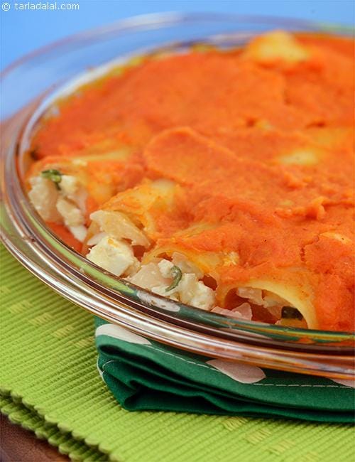 Baked Beans Veg Cannelloni | Tarla Dalal