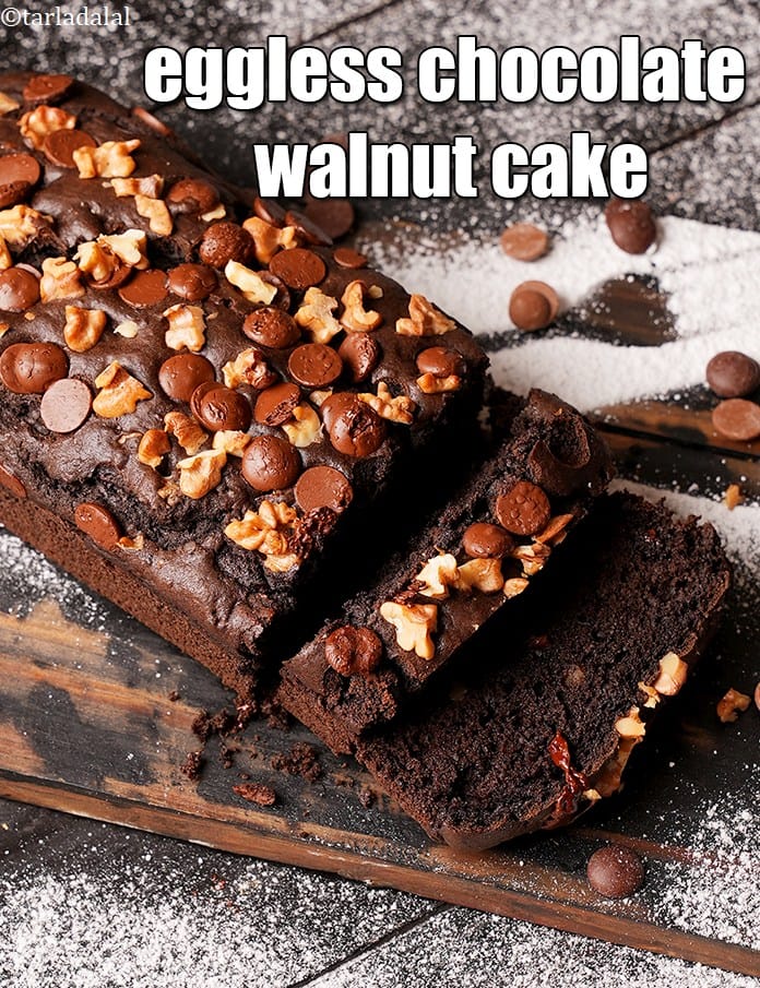 Eggless chocolate walnut cake | chocolate chip walnut loaf | chocolate walnut cake | | Tarla Dalal