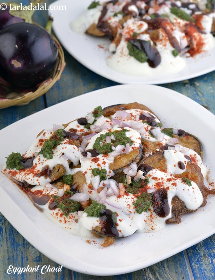Eggplant Chaat, Brinjal Chaat Starter | Tarla Dalal