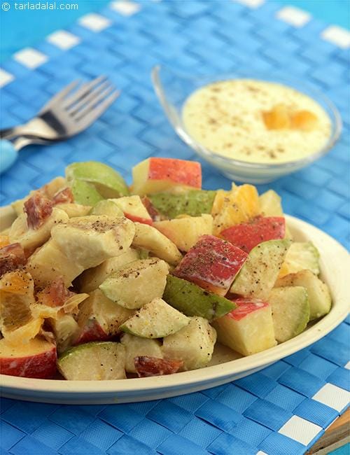 Pear, Apple and Date Salad with Orange Dressing | Tarla Dalal