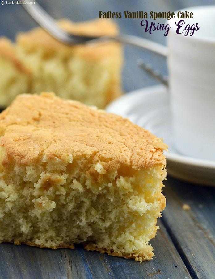 Fatless Vanilla Sponge Cake Using Eggs | Tarla Dalal