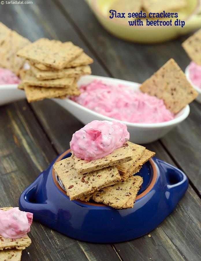 Flax Seed Crackers with Beetroot Dip ( Healthy Snack) | Tarla Dalal