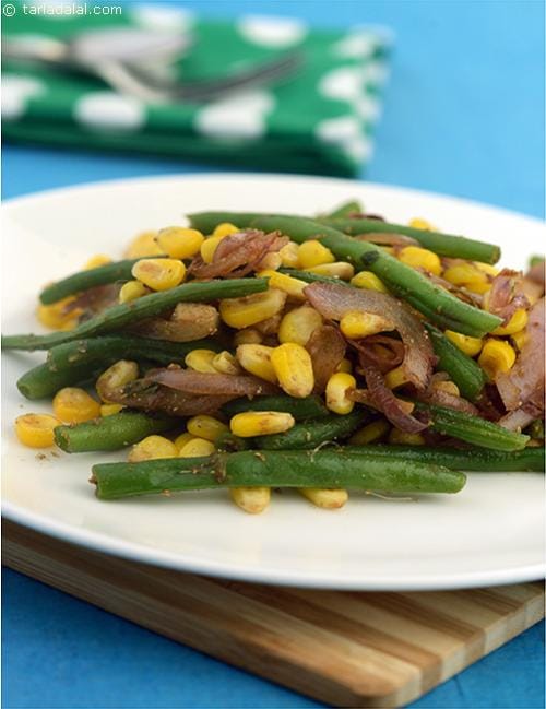 French Bean and Corn Stir Fry | Tarla Dalal