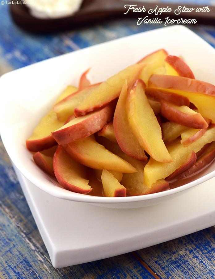 Fresh Apple Stew with Vanilla Ice-cream | Tarla Dalal