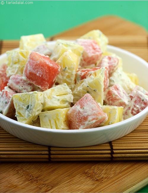 Fresh Fruit Salad with Basil Dressing recipe, Mexican Recipes | Tarla Dalal