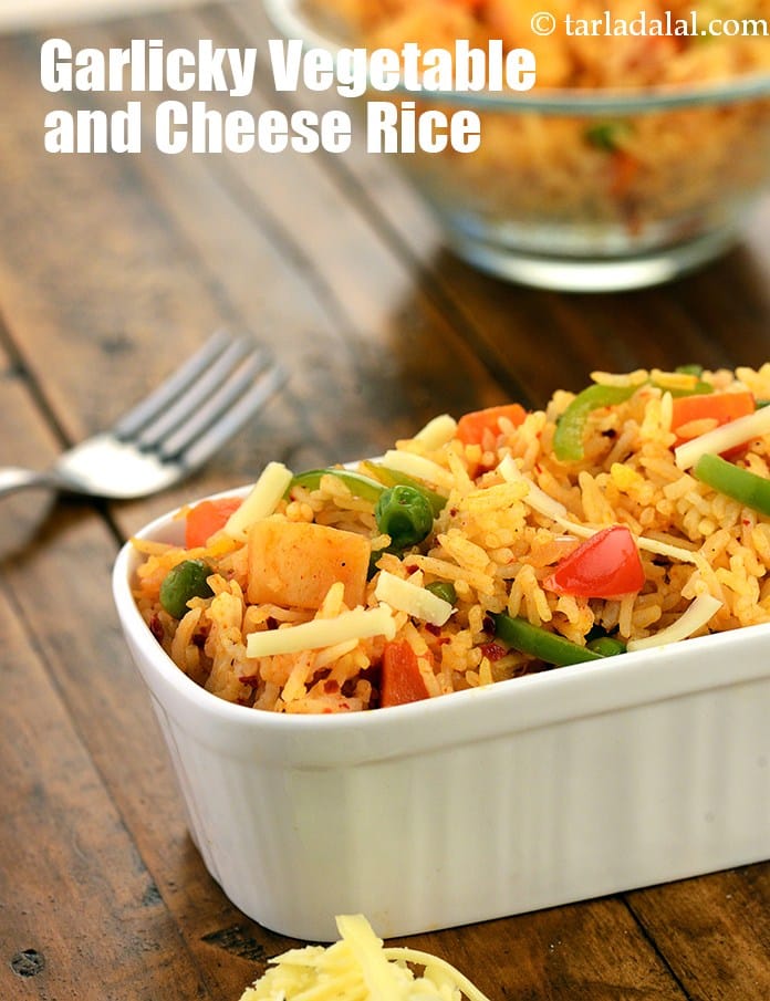 Garlicky Vegetable and Cheese Rice | Tarla Dalal