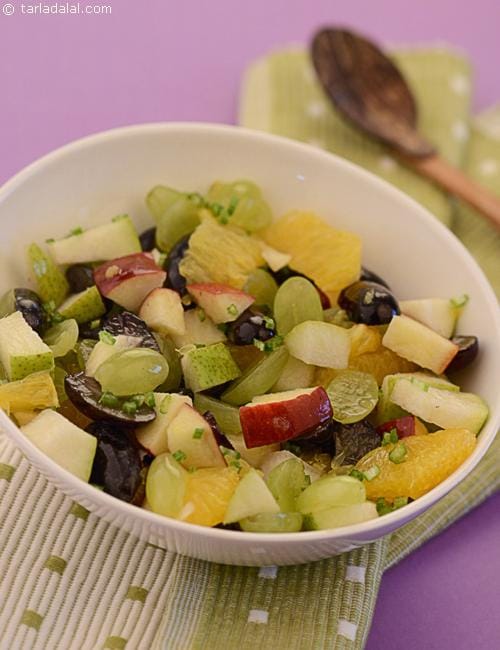 Grape, Orange and Pear Salad with Honey Lemon Dressing | Tarla Dalal