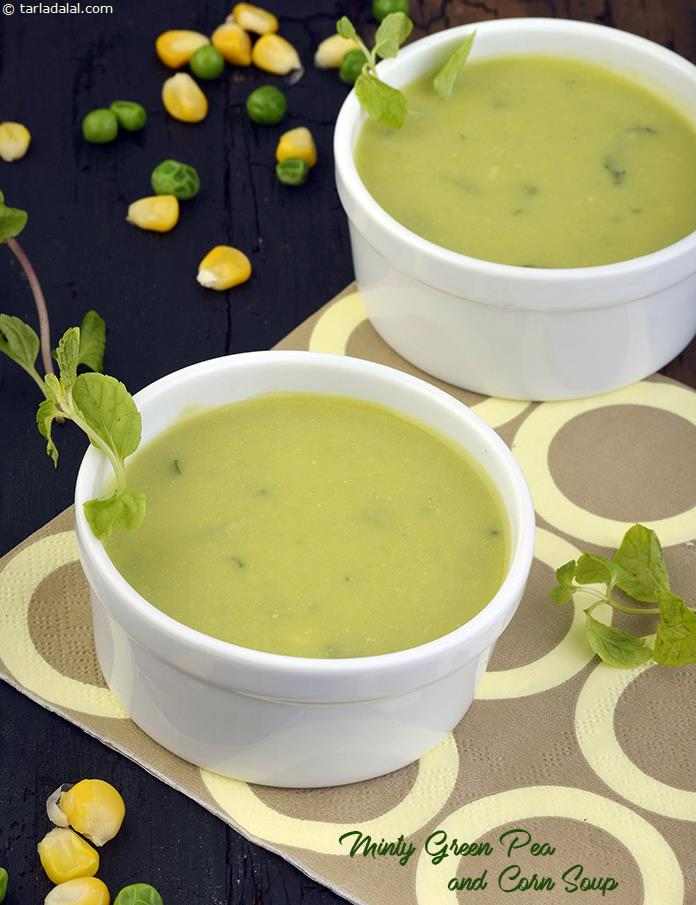 Minty Green Pea and Corn Soup | Tarla Dalal
