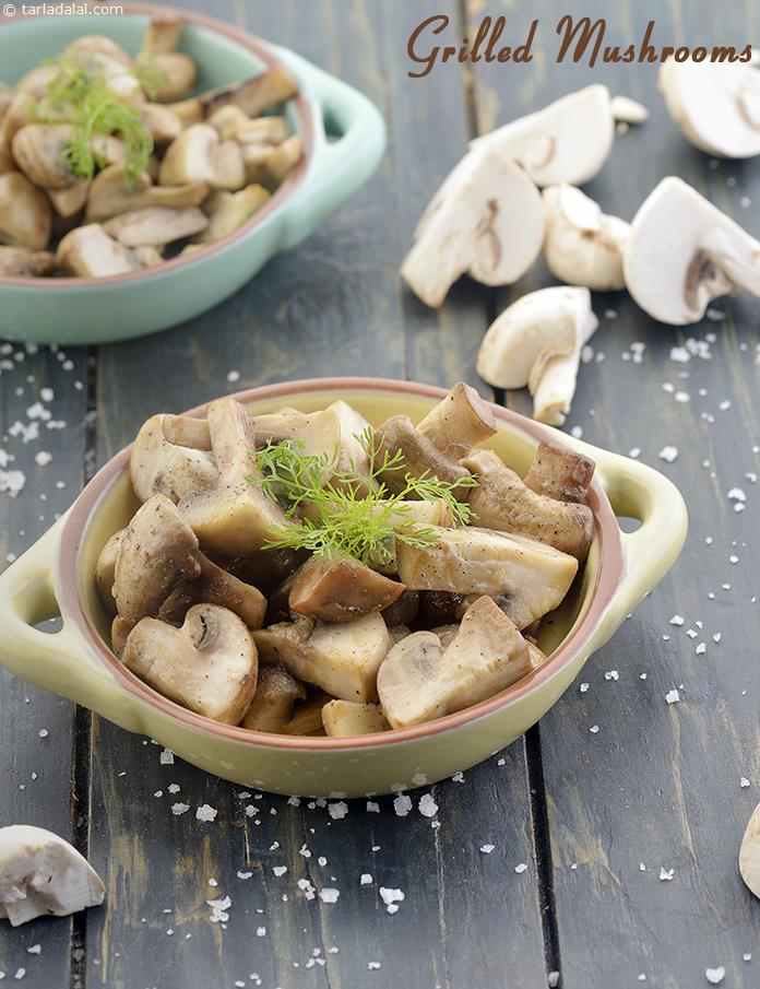 Grilled Mushrooms, Healthy Accompaniment | Tarla Dalal