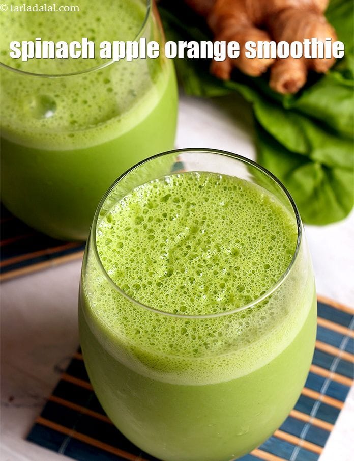 Spinach apple orange smoothie recipe |  healthy green Indian smoothie | no sugar spinach apple orange | | Tarla Dalal