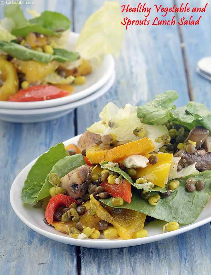 Healthy Vegetable and Sprouts Lunch Salad | Tarla Dalal