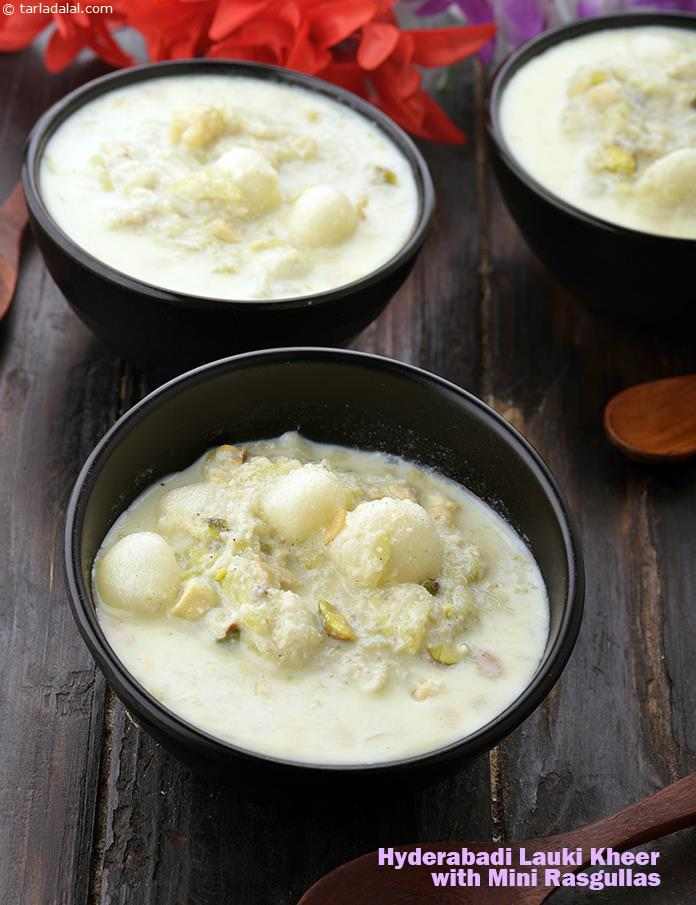 Hyderabadi Lauki Kheer with Mini Rasgullas | Tarla Dalal