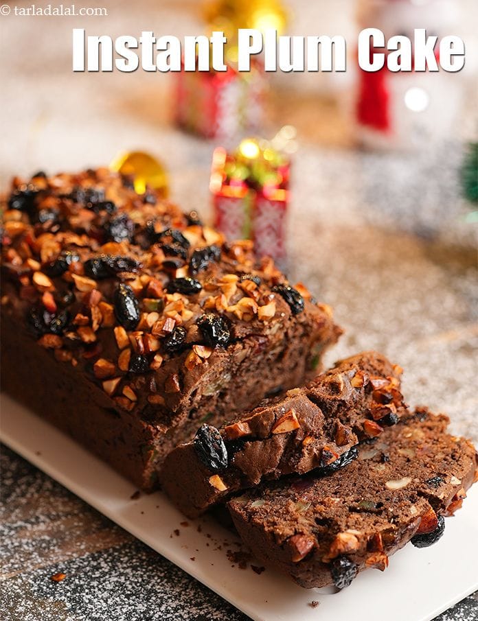 Instant plum cake recipe | eggless Christmas fruit cake | no alcohol, no soak Indian plum cake | Tarla Dalal