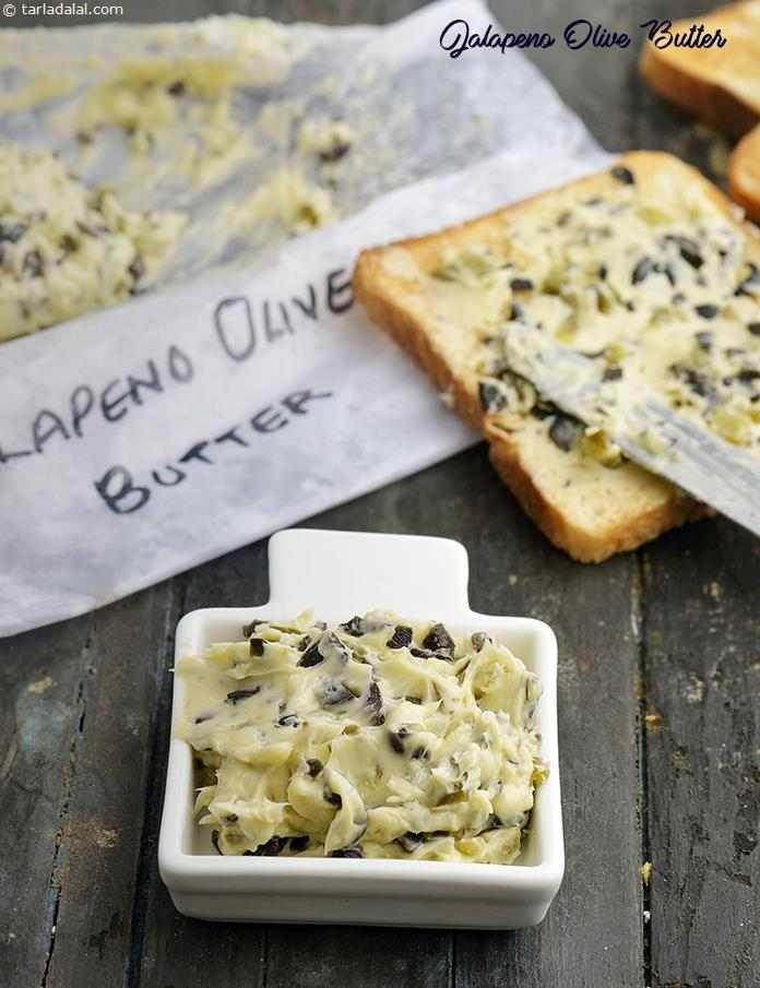 Jalapeno Olive Butter | Spicy Olive Butter |  Flavored Butter (Jalapeno & Olive) |  Chili Olive Butter | | Tarla Dalal