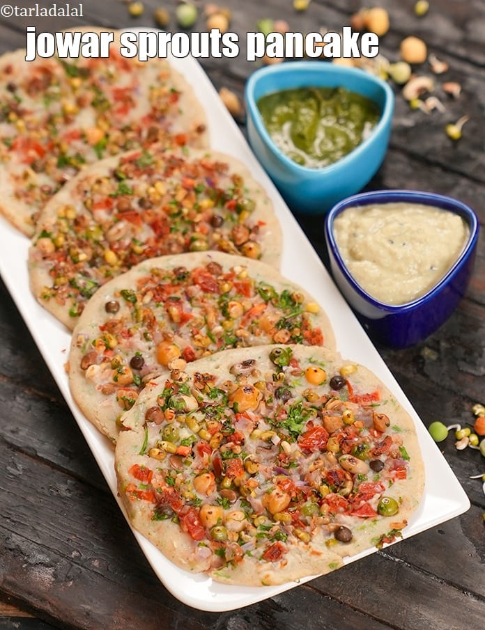 Jowar sprouts pancake recipe | healthy mixed sprouts uttapam | mixed sprouts pancakes | | Tarla Dalal