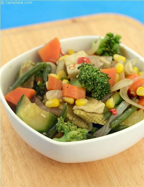 Broccoli, Baby Corn and Paneer Stir Fry | Tarla Dalal