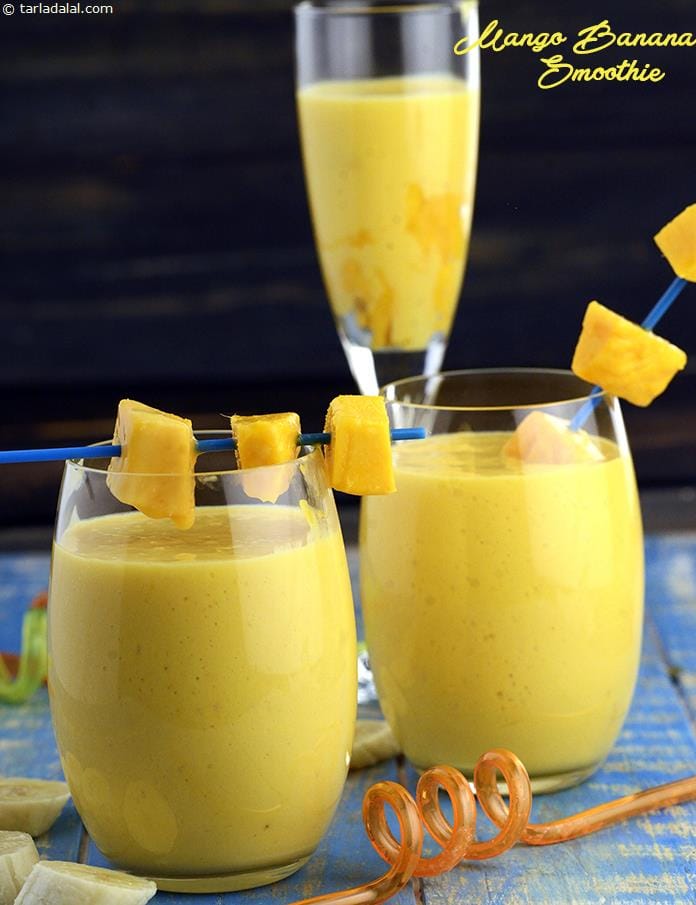 Mango Banana Smoothie ( Burgers and Smoothie Recipe) | Tarla Dalal