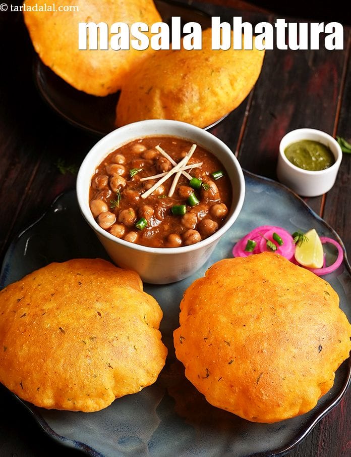 Masala bhatura recipe | Indian style masala bhature | Punjabi masala bhatura with chole | masala bhatura without yeast | | Tarla Dalal