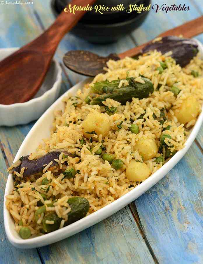 Masala Rice with Stuffed Vegetables recipe | Tarla Dalal