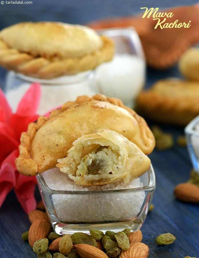 Mawa Kachori, Khoya Kachori, Mawa Sweet Samosa | Tarla Dalal