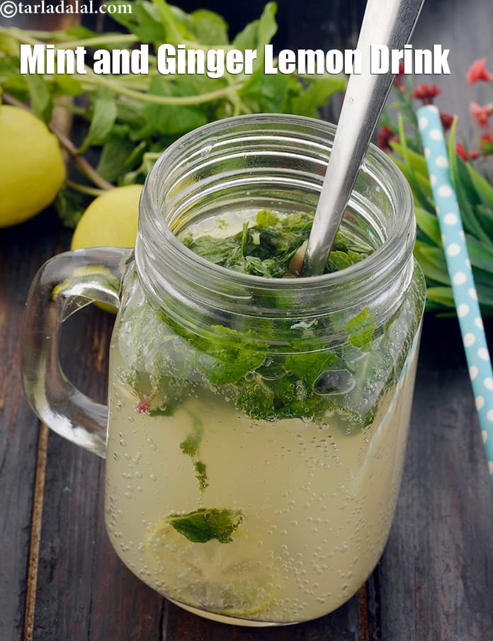 Mint and ginger lemon drink recipe | fresh mint and ginger lemonade | ginger mint lemon drink | homemade ginger mint lemonade | pudina adrak nimbu drink | | Tarla Dalal