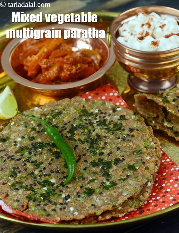 Mixed vegetable multigrain paratha recipe | Indian multi grain mix veg paratha | healthy 4 grain paratha | | Tarla Dalal
