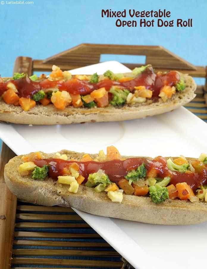 Mixed Vegetable Open Hot Dog Roll | Tarla Dalal