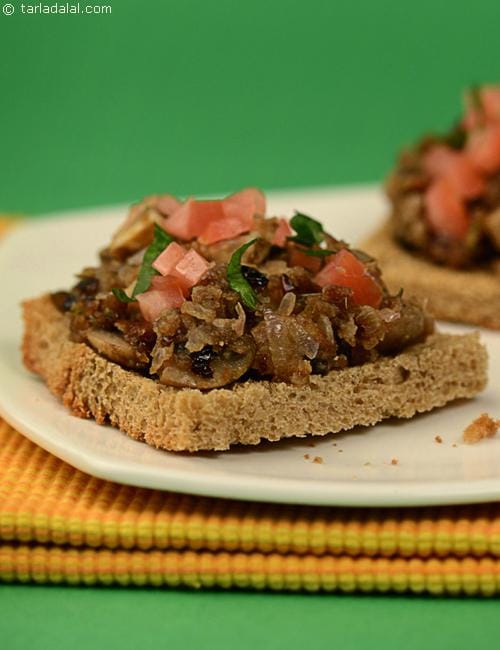 Mushroom Oregano Open Toast Sandwich | Tarla Dalal