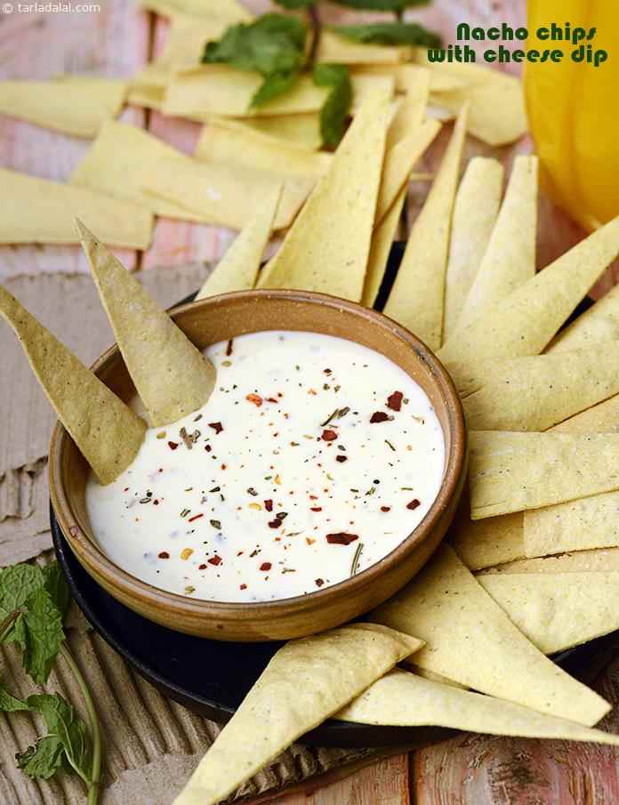 Nacho Chips with Cheese Dip ( Tiffin Treats) | Tarla Dalal